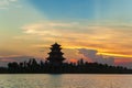 Ancient chinese pavilion under sunset Royalty Free Stock Photo