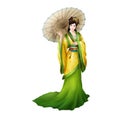 Ancient Chinese People Artwork: Beautiful Lady, Princess, Beauty with Umbrella Royalty Free Stock Photo