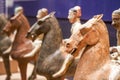 Ancient Chinese pottery figurines riding horses Tang Sancai close-up Royalty Free Stock Photo