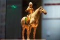Ancient Chinese pottery figurines riding horses Tang Sancai close-up Royalty Free Stock Photo