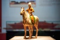 Ancient Chinese pottery figurines riding horses Tang Sancai close-up Royalty Free Stock Photo