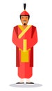 Ancient Chinese Soldier in Red Clothes on White