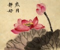 Ancient Chinese traditional hand brush and ink painting - Lotus,Water Lily