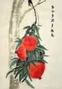 Chinese traditional distinguished gorgeous decorative hand-painted ink-PersimmonÃ¯Â¼ÅPomegranate, peach