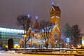 Ancient Christian church at night in Minsk, Belaru