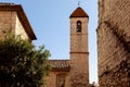 ancient church with bell tower at old european town, Royalty Free Stock Photo