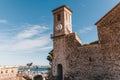 ancient church with clock tower at old european city, Royalty Free Stock Photo