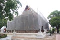 Ancient church is covered for repairing, Thailand.