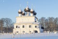 The ancient Church of the Epiphany on a frosty January morning. Khopylevo
