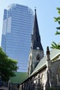 Ancient Church & Modern Skyscraper, Montreal, Quebec, Canada Royalty Free Stock Photo