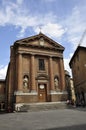 Church of Saint Christopher Building from Plazza Tolomei Square of Siena Medieval City. Tuscany. Italy