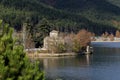 Ancient church Saint Fanourios on the Lake Doxa Greece, region Corinthia, Peloponnese on a autumn, sunny day