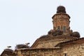 Ancient church of Seros in Spain covered with stork nests