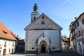 Ancient church and small square in Skofja loka, Slovenia