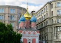 Ancient Church of St. George Victorious built in 1657 is located in Zaryadye park on Varvarka