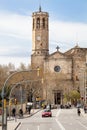 Ancient church with steeple in the old city of Barcelona, Spain