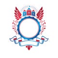Ancient Citadel emblem. Heraldic vector design element with red
