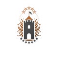 Ancient Citadel emblem. Heraldic vector design element. Retro st