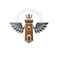 Ancient Citadel emblem. Heraldic vector design element. Retro st