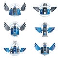 Ancient Citadels emblems set. Heraldic vector design elements co Royalty Free Stock Photo