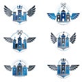 Ancient Citadels emblems set. Heraldic vector design elements co Royalty Free Stock Photo