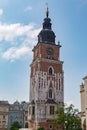 Ancient City cathedral with clock in Poland, Krakow