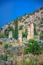 Ancient city of Delphi with ruins of the temple of Apollo. Royalty Free Stock Photo