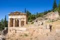 Ancient city of Delphi with ruins of the temple of Apollo. Royalty Free Stock Photo