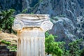 Ancient city of Delphi with ruins of the temple of Apollo. Royalty Free Stock Photo