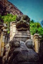 Ancient fortress entrance in Yapahuwa, Sri Lanka. Proud lion is there