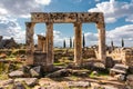 The ancient columns in the ruins of Hierapolis -Pamukkale Turkey. Royalty Free Stock Photo