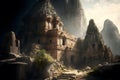 Ancient City, Megalithic fantasy Ruins, Cyclopean Stone Architecture, Petra, Angkor Wat, Machu Picchu. 3d illustration