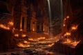 The ancient city of Petra in Jordan. 3d rendering. Computer digital drawing. Al Khazneh in Petra, Jordan at night, AI Generated