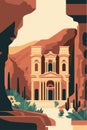 Ancient city of Petra, Jordan. Al Khazneh tourist attraction poster Royalty Free Stock Photo