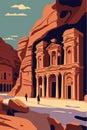 Ancient city of Petra, Jordan. Al Khazneh tourist attraction poster Royalty Free Stock Photo