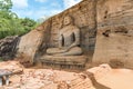 Ancient City of Polonnaruwa. Photo of seated Buddha in meditation at Gal Vihara Rock Temple (Gal Viharaya). Sri Lanka Royalty Free Stock Photo