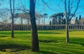 ancient city Pompeii, antique garden with colonnade, UNESCO site, Naples, Italy