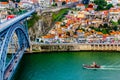 Ancient city Porto,metallic Dom Luis bridge