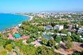 The ancient city of Side. Old city, amphitheater, columned street, city wall. Turkey. Shooting from a drone