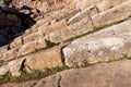 Ancient city of Syedra, Turkey. Slanted low angle view of ruined historic stone stairs. Selective focus