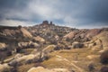 Ancient city of Uchisar with dwellings in caves, Cappadocia Turkey Royalty Free Stock Photo