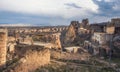 city of Uchisar with residential dwellings in caves, Cappadocia Turkey at spring time Royalty Free Stock Photo