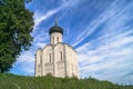 Church of the Intercession of the Holy Virgin on the Nerl River on the bright summer day.