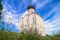 Church of the Intercession of the Holy Virgin on the Nerl River on the bright summer day. Royalty Free Stock Photo