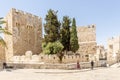 The ancient city walls and towers in the old Jerusalem