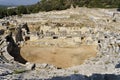 Ancient city of Xanthos in turkey. Stone columns with decoration and decor. Ruins of ancient Greek civilization, stone