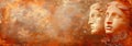 Ancient Classical Busts on Rustic Grunge Wall Texture Banner Royalty Free Stock Photo