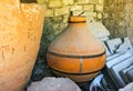 Ancient clay pots excavations into Greek city ruins Royalty Free Stock Photo