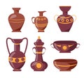 Ancient Clay Vases with Ethnic Ornaments Set