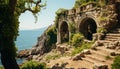 Ancient cliff arch, nature masterpiece, Asturias, a tourist delight generated by AI